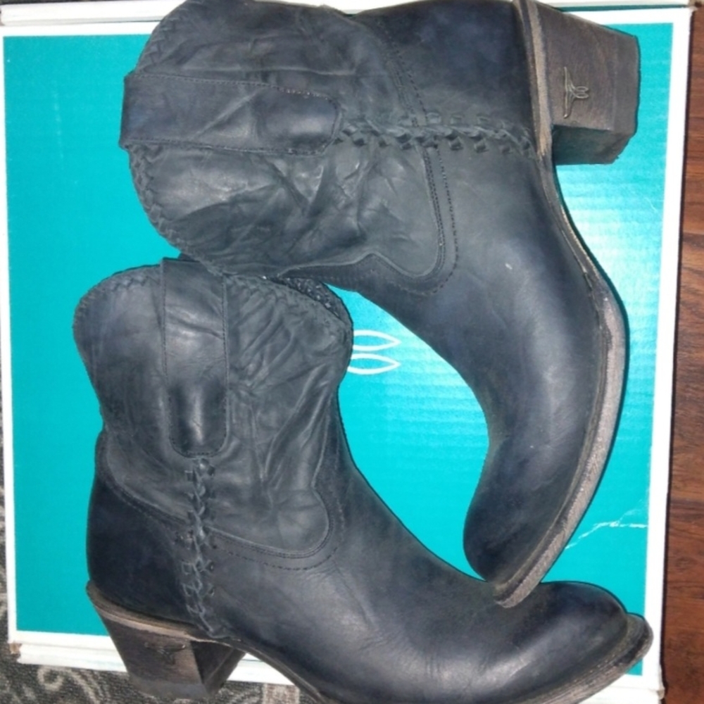 Lane Boots - Plain Jane Shortie.Black Leather Ankle Booties with Western Flair